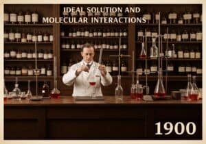 Chemist measuring liquids in a vintage laboratory for ideal solution studies in thermodynamics.