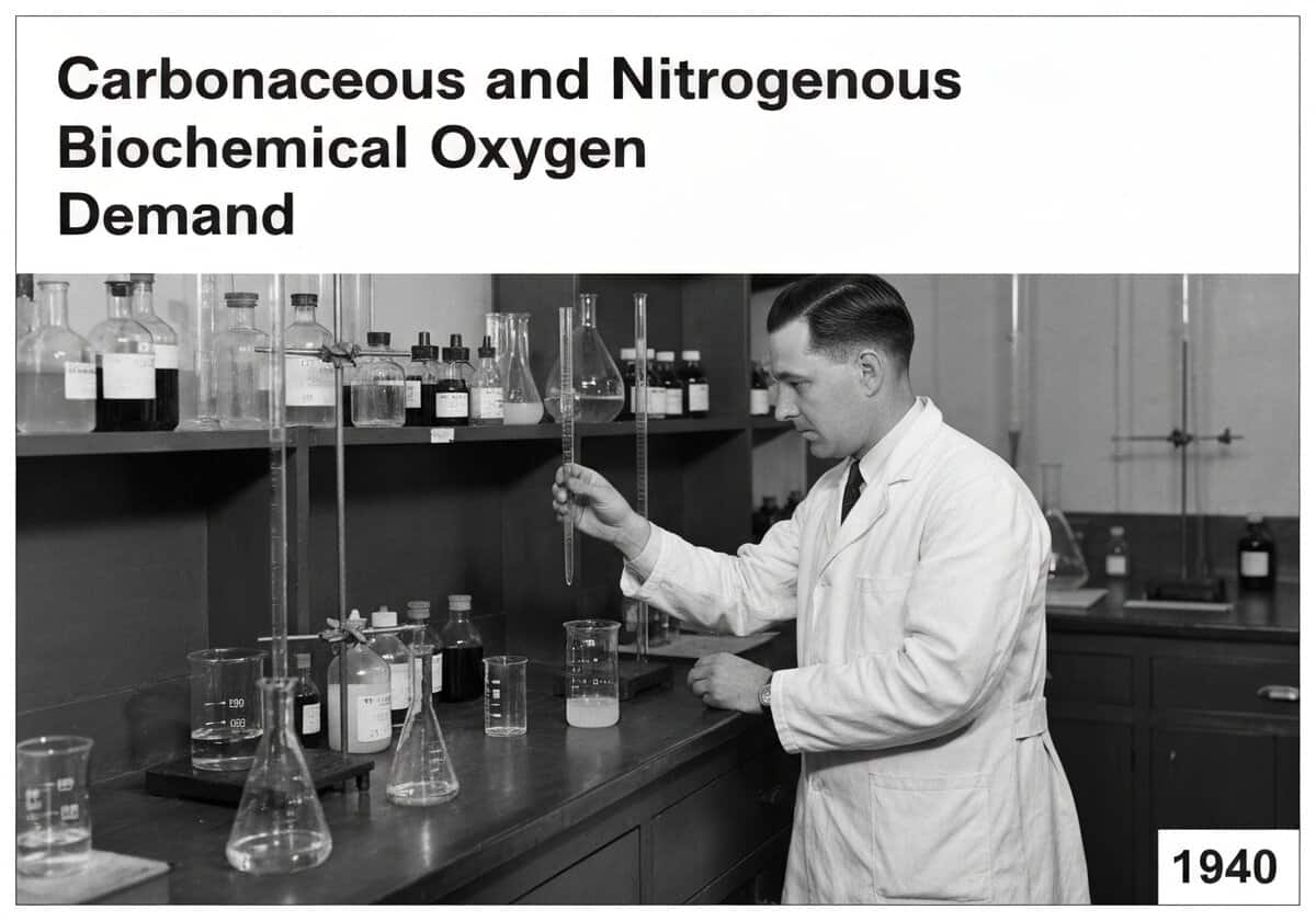Análisis en laboratorio de la demanda bioquímica de oxígeno carbonada y nitrogenada en el tratamiento de aguas residuales.