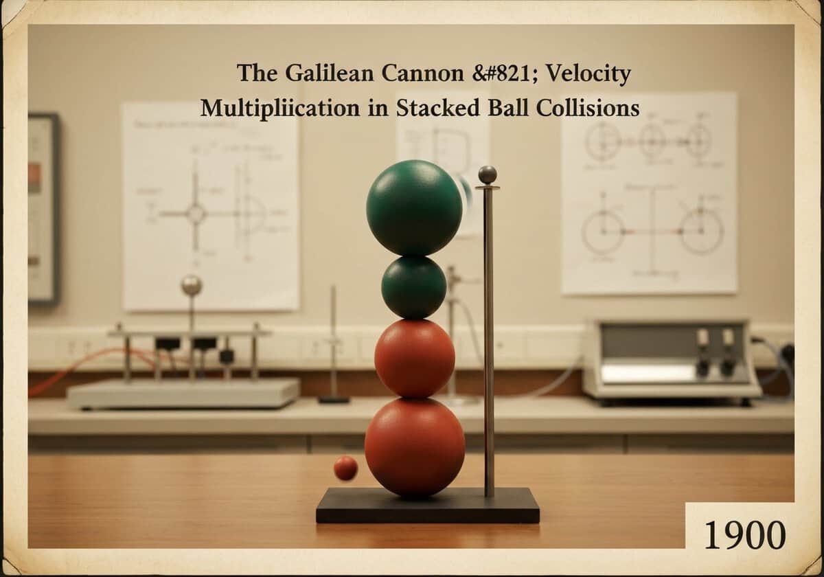 Galileische Kanone zur Demonstration der Geschwindigkeitsvervielfachung bei elastischen Kollisionen in der Mechanik.