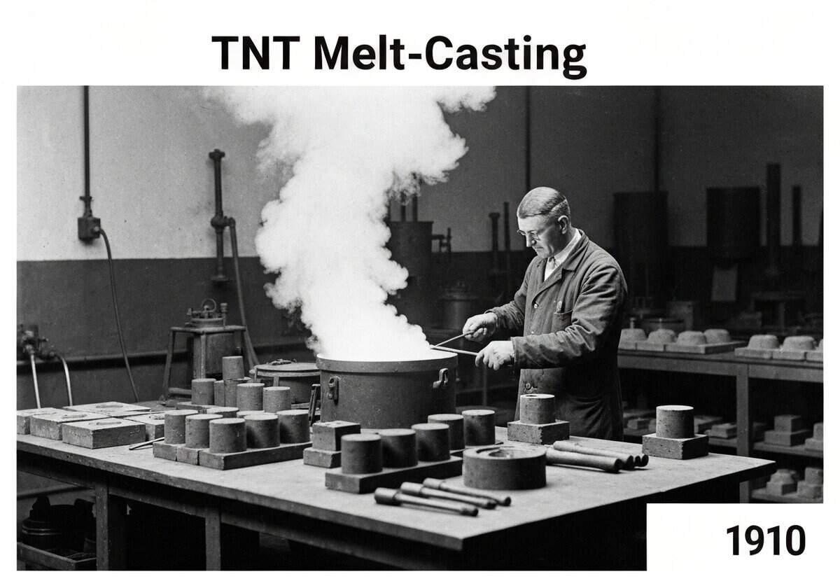 Chemietechnische Werkstatt für das TNT-Schmelzgießen im Jahr 1910.