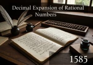数学家的书桌，上面有关于有理数小数展开的笔记，16世纪。.