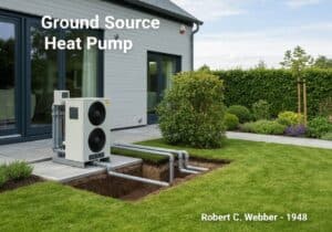 Sistema de bomba de calor de fonte subterrânea em aplicação de tecnologia de energia residencial.