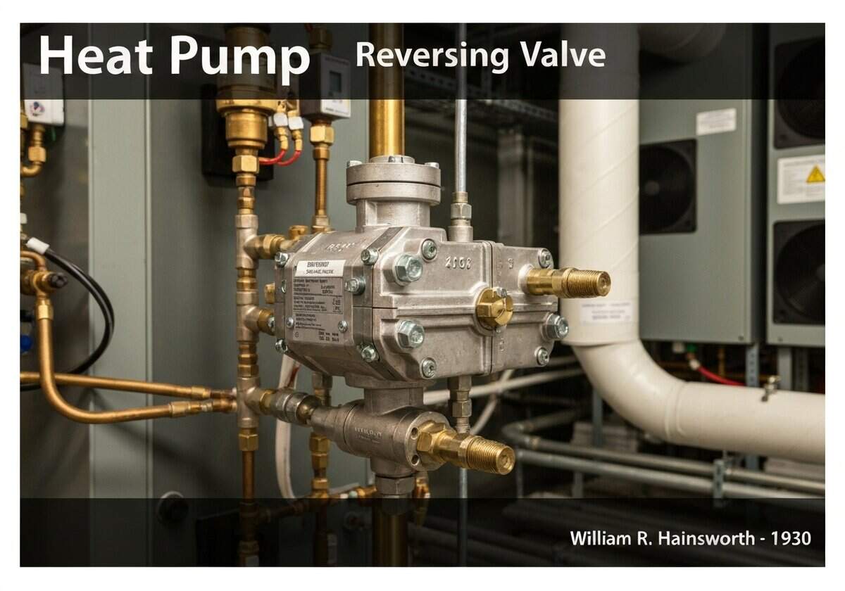 Valvola di inversione per pompa di calore in applicazioni di ingegneria meccanica per sistemi HVAC.