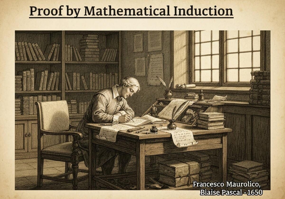 Studierzimmer mit Mathematiker, der Eigenschaften mithilfe mathematischer Induktion beweist.