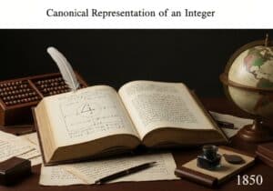 Desk of a 19th-century mathematician with prime factorization book and tools.