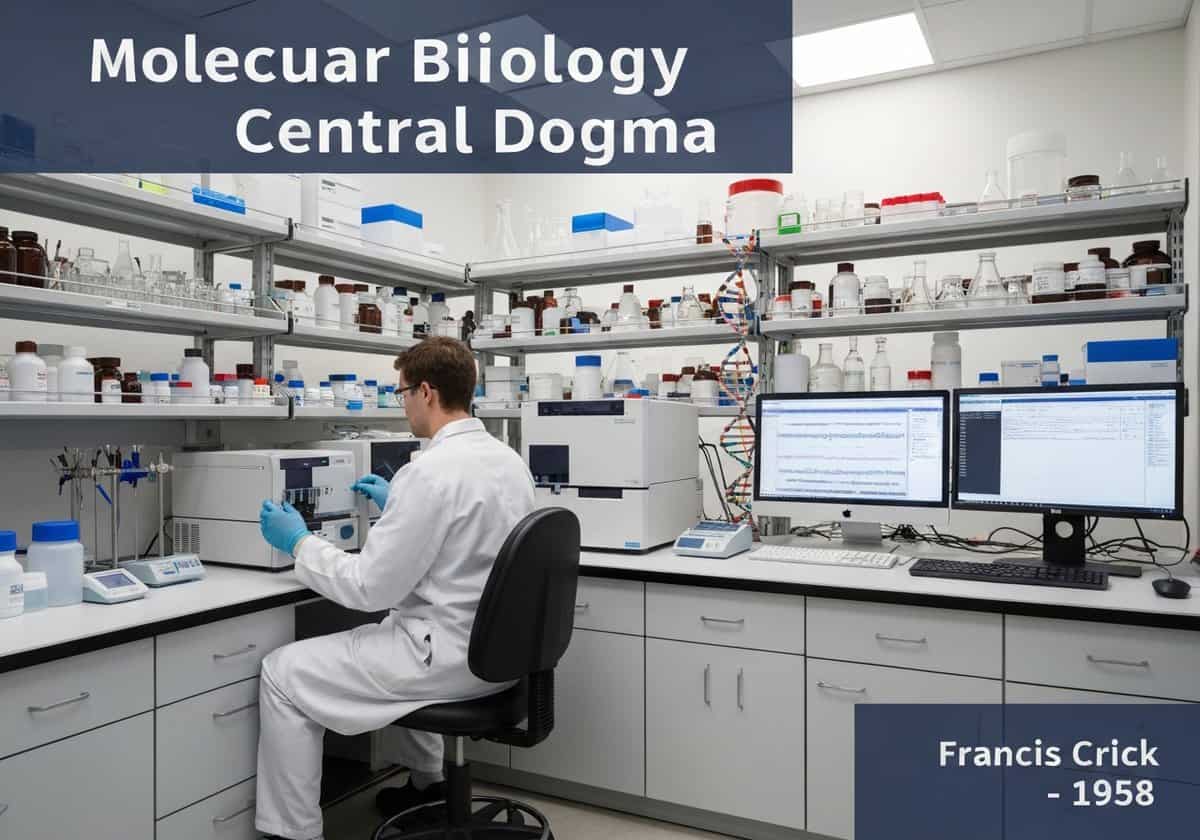 Molekularbiologisches Labor mit DNA-Sequenzierungsgeräten und einem Wissenschaftler.