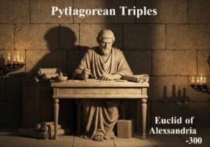 Euclide d'Alexandrie dérivant les triplets pythagoriciens dans une étude antique.