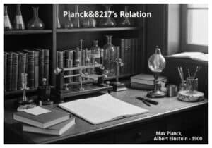 Vintage laboratory scene illustrating Planck's relation in quantum mechanics.