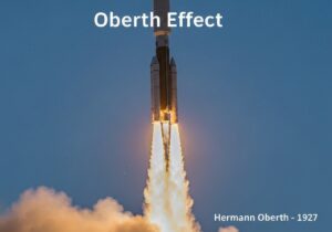 Cohete realizando una combustión en el periapsis, demostrando el efecto Oberth en ingeniería aeroespacial.