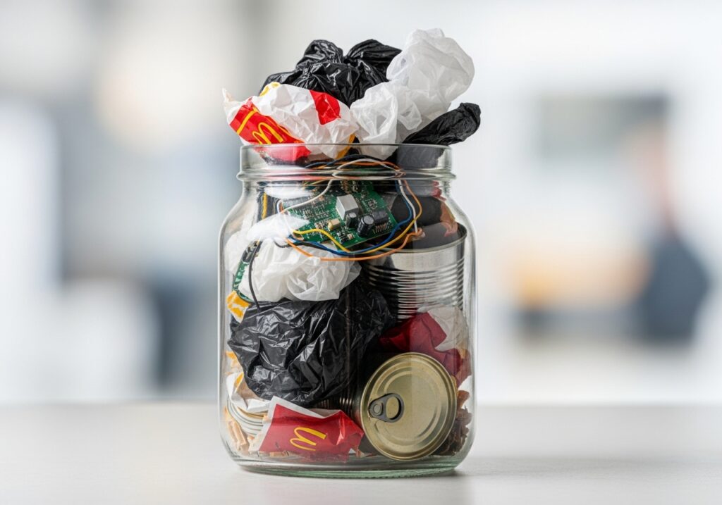 Waste Unveiled in Glass Container
