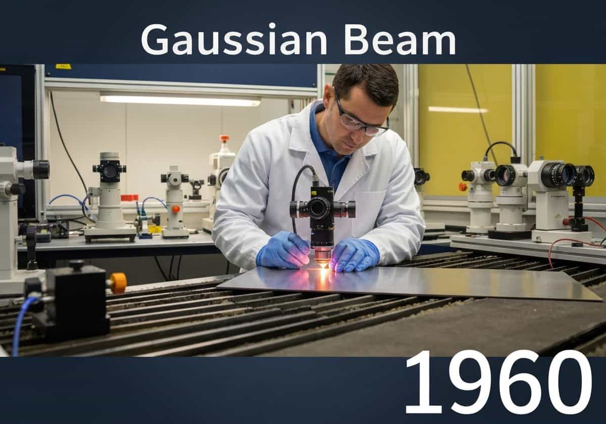 Machine de découpe laser utilisant un faisceau gaussien dans un laboratoire d'optique.