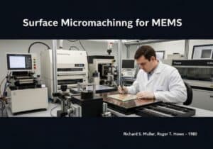 Processo de microusinagem de superfície para fabricação de dispositivos MEMS em um laboratório.