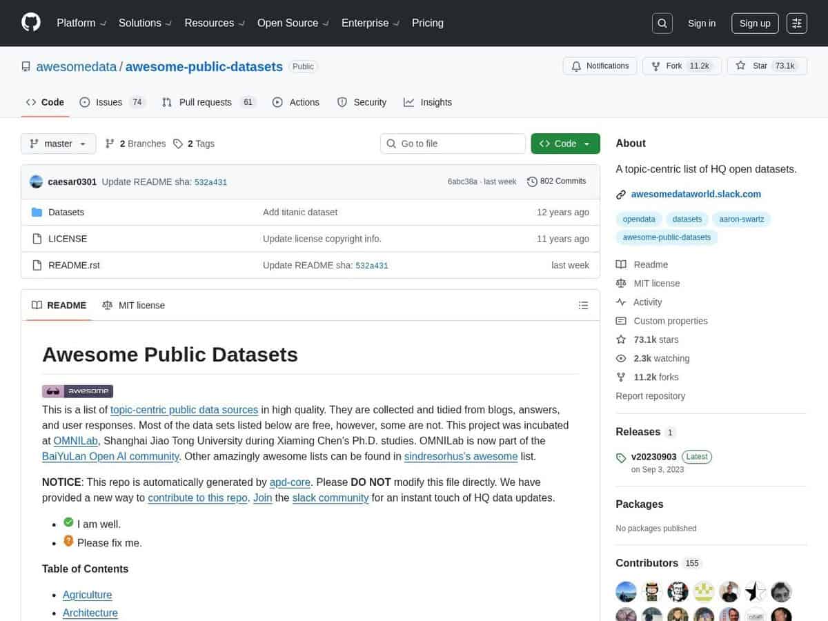 Conjuntos de dados públicos incríveis