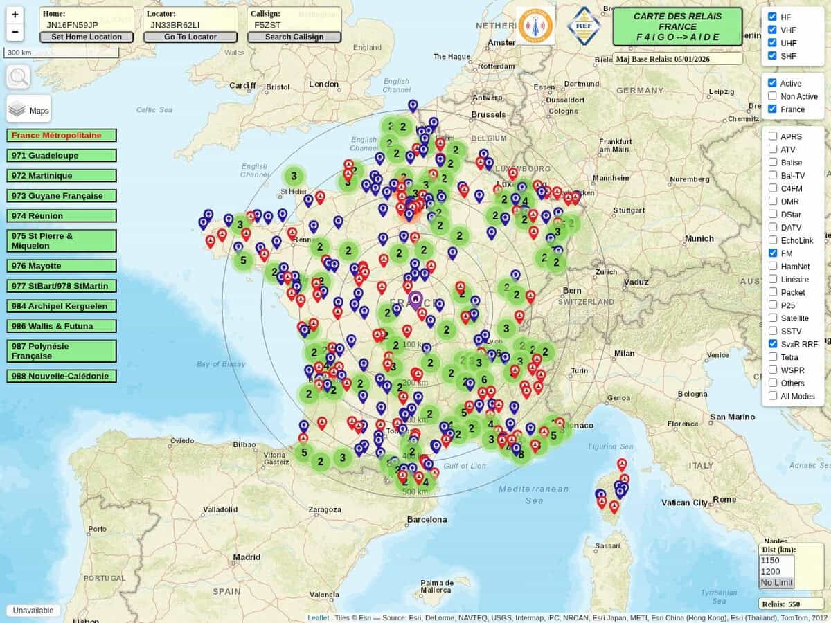 Mapa de tradutores de transmissões francesas