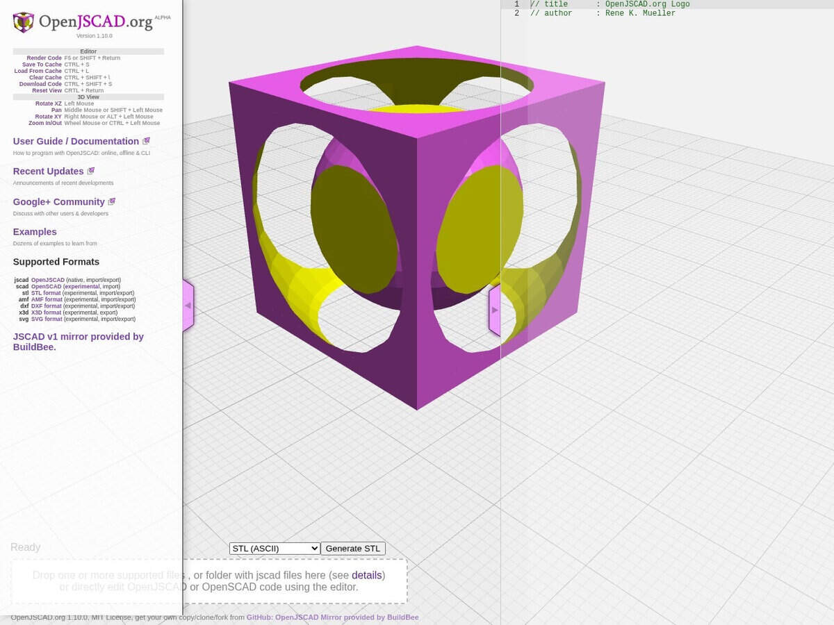 JSCAD, modelador 3D programático gratuito en línea