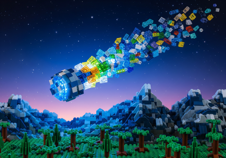 Lego Comet in Blocky Skies