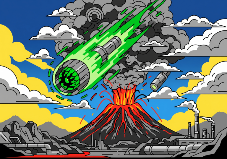 Emerald Meteor Over Erupting Lava