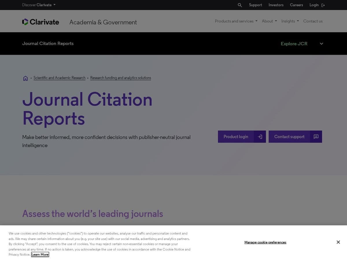 Rapports de citation de revues Clarivate (classement JCR)
