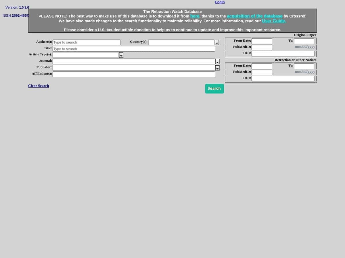 RetractionWatch Database Search Engine