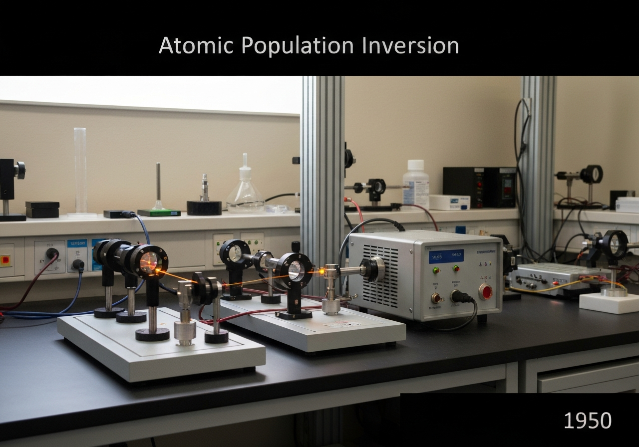 Gas laser apparatus demonstrating atomic population inversion in laser physics.