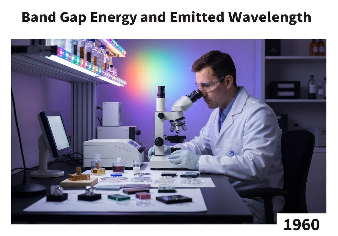 Semiconductor analysis in solid state physics with LED light emission.