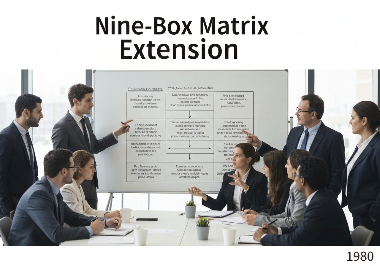 Nine-box matrix extension in a strategic planning workshop for business administration.